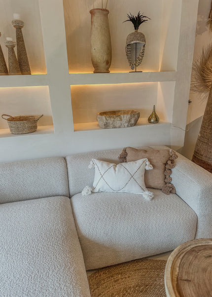 Katoenen kussenhoes met pompons – Camel – 50x50 cm