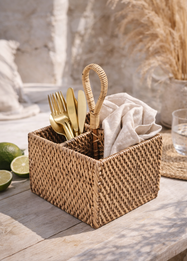 Rotan Bestekhouder - 4 Vakken