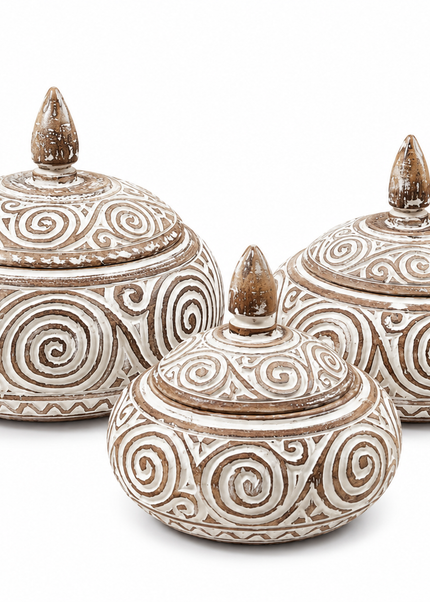 Wooden Pot with Lid Amara – Natural/White