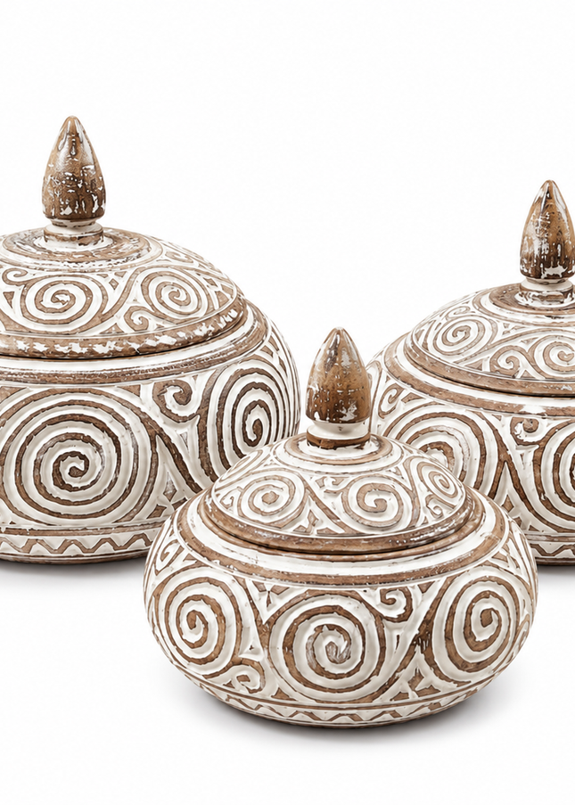 Wooden Pot with Lid Amara – Natural/White