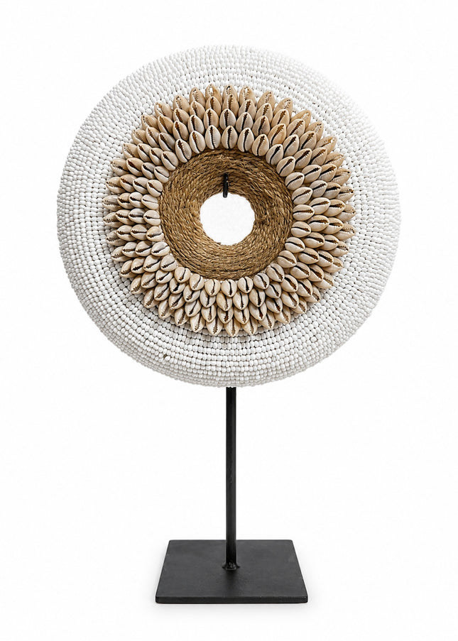 Lombok Pearl Ornament on Stand – White & Natural 25cm