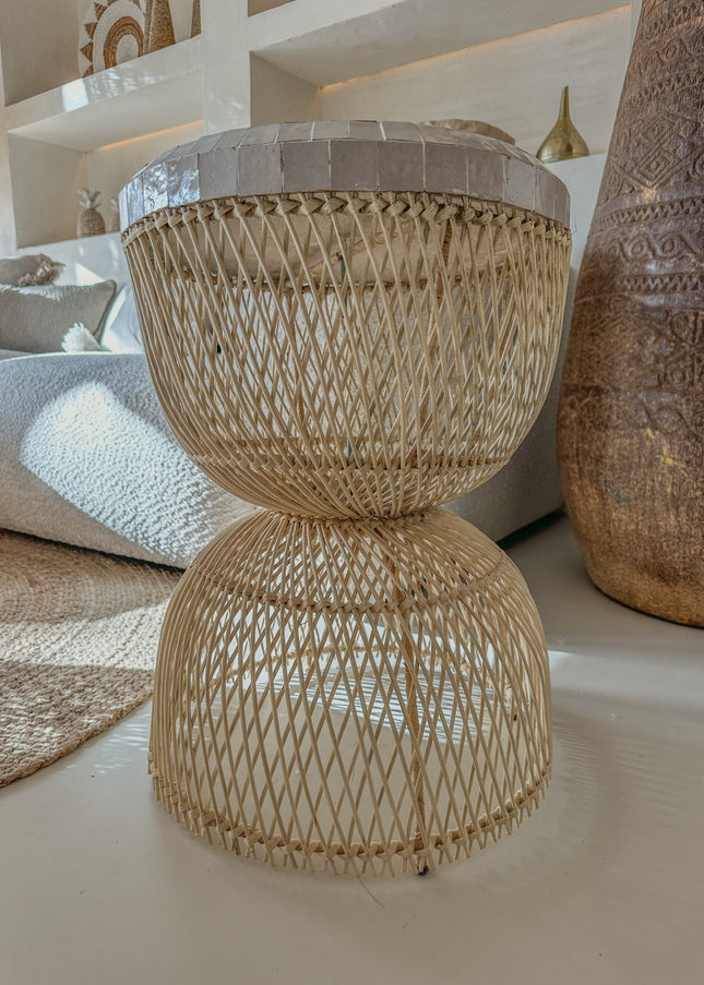 Salontafel Rotan met Zellige Tegels – Handgemaakt in Marokko | Ø40 cm