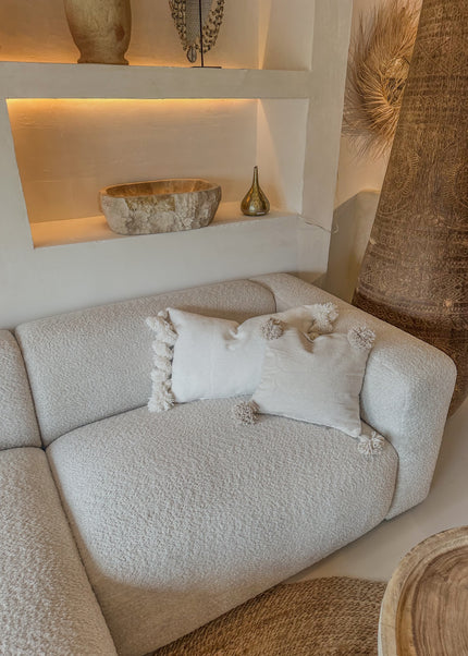 Katoenen kussenhoes met pompons – wit – 60x40 cm