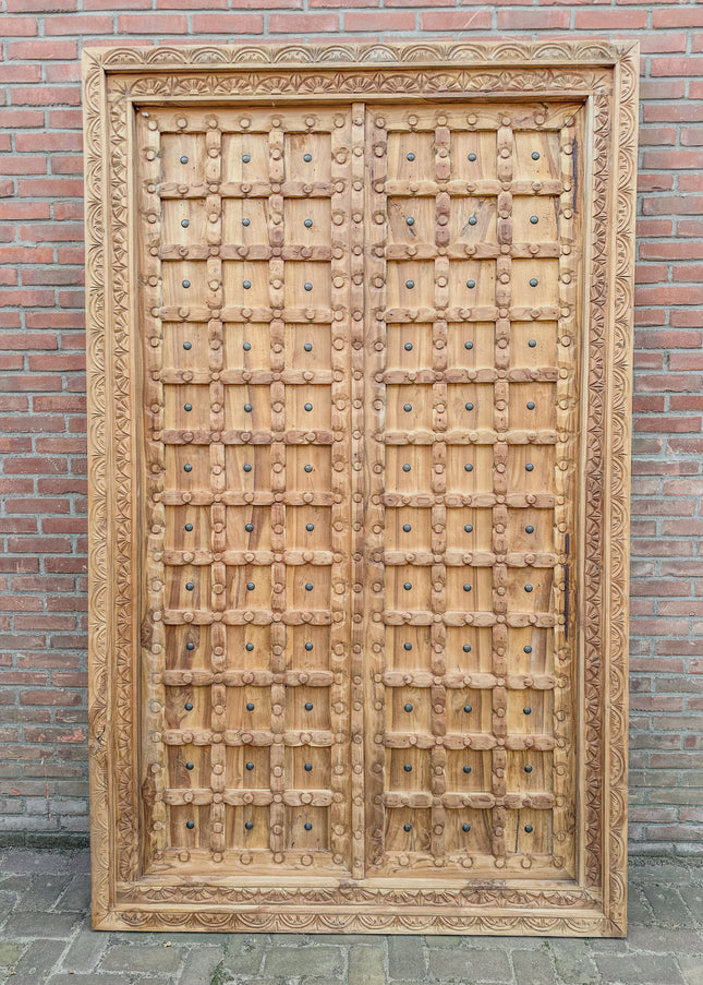 Indonesische Teak Houten Openslaande Deuren – Handgesneden – 150 x 245 x 10 cm