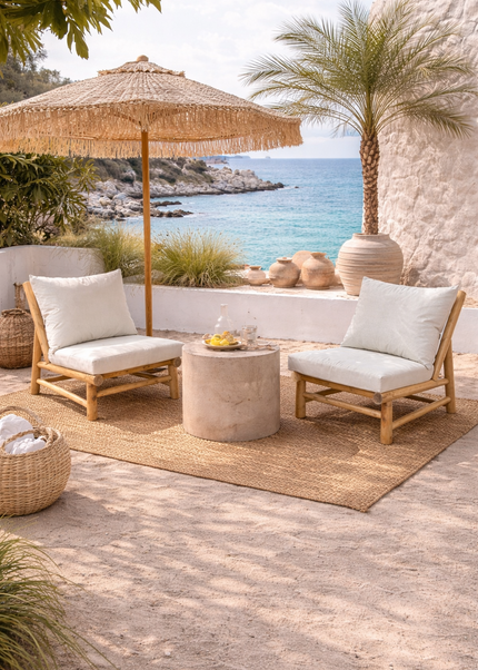 🌴 Lounge chair teak wood - incl. all-weather cushions (white)