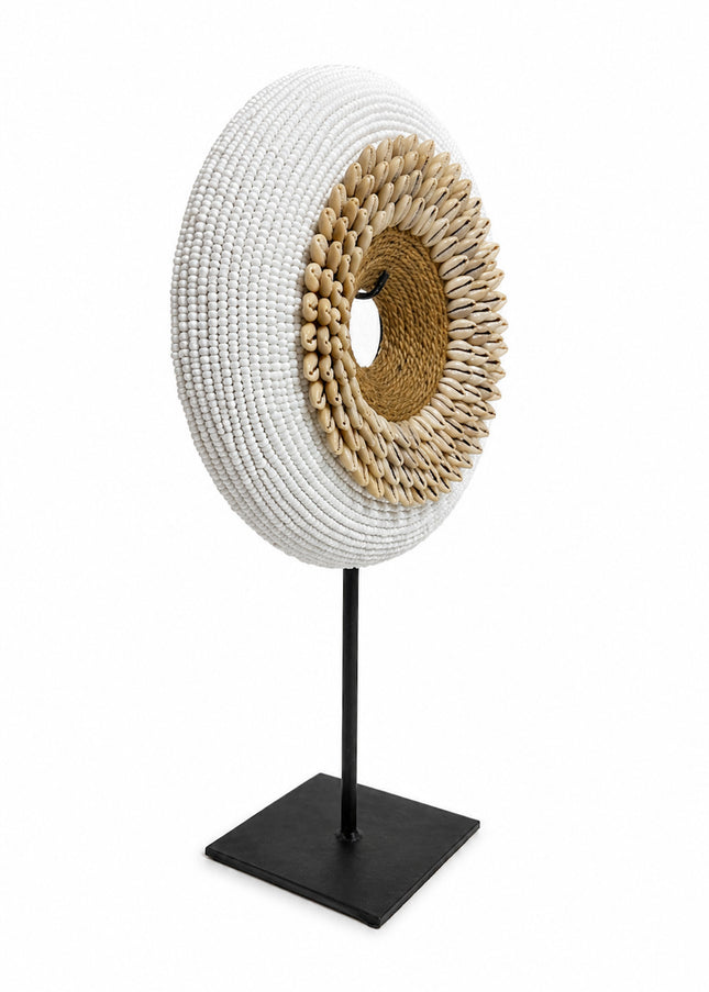 Lombok Pearl Ornament on Stand – White & Natural 25cm