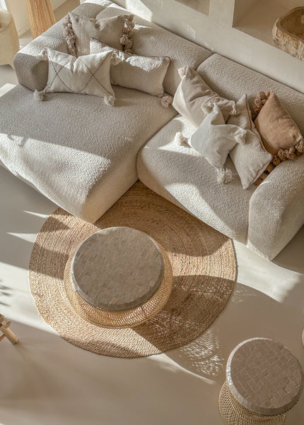 Katoenen kussenhoes met pompons – Wit met camel – 60x40 cm