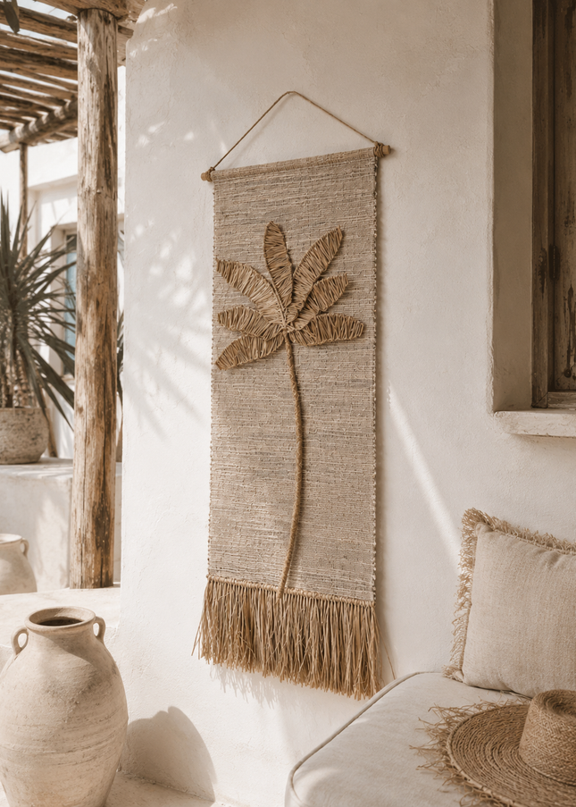 Wall Decoration Raffia Palm Tree – Natural – 110 x 40 cm