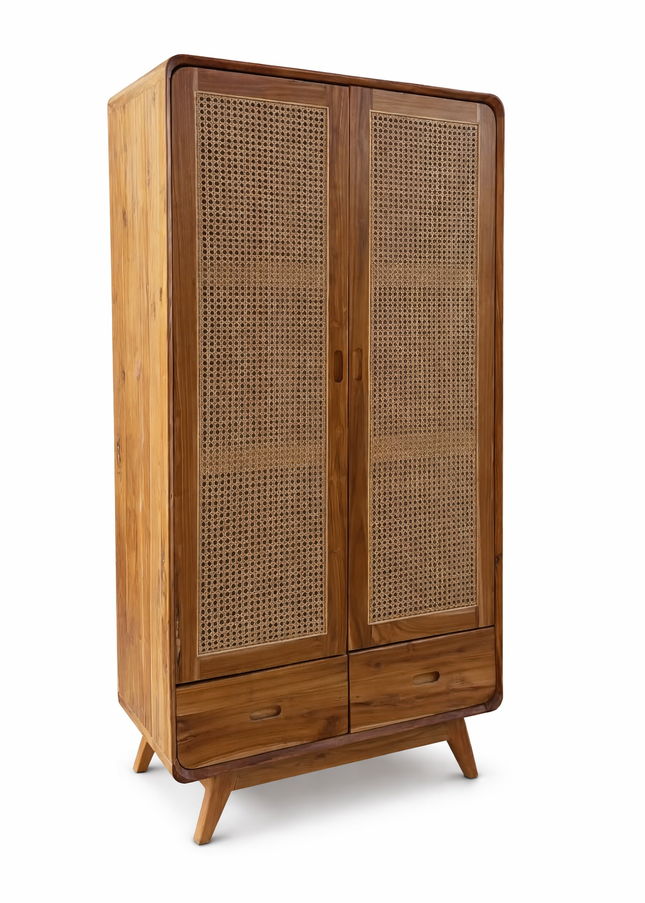 Teakhouten kledingkast met webbing – 200x100x75cm