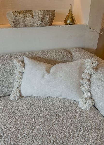 Katoenen kussenhoes met pompons – wit – 60x40 cm