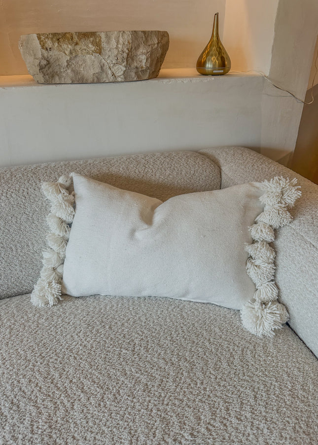 Katoenen kussenhoes met pompons – wit – 60x40 cm