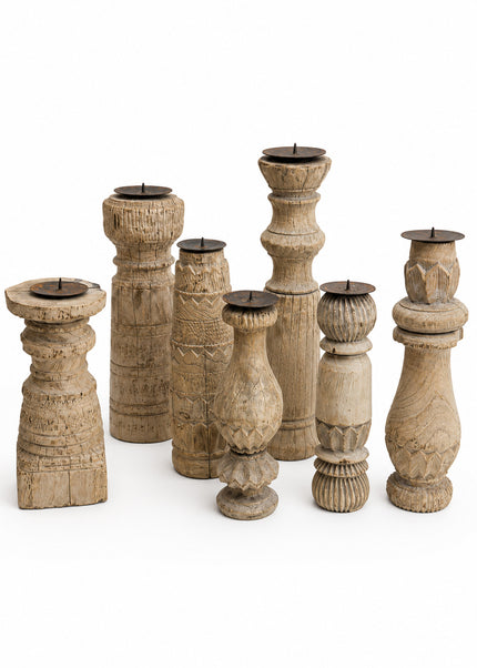 Oude Houten Kandelaar Small Whitewash – Uniek India