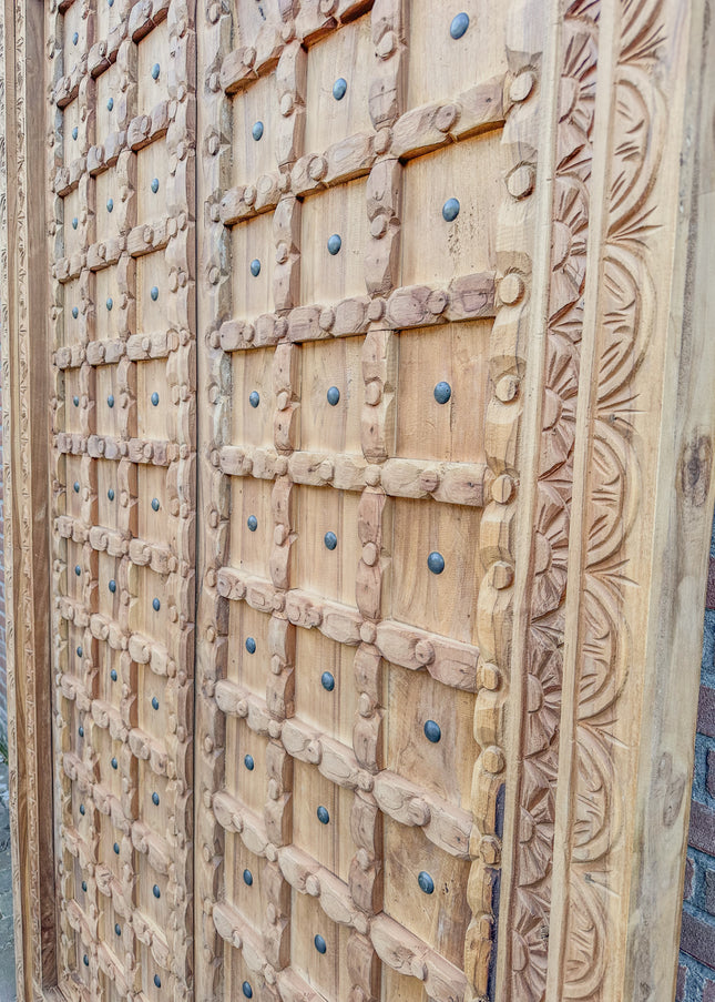 Indonesische Teak Houten Openslaande Deuren – Handgesneden – 150 x 245 x 10 cm