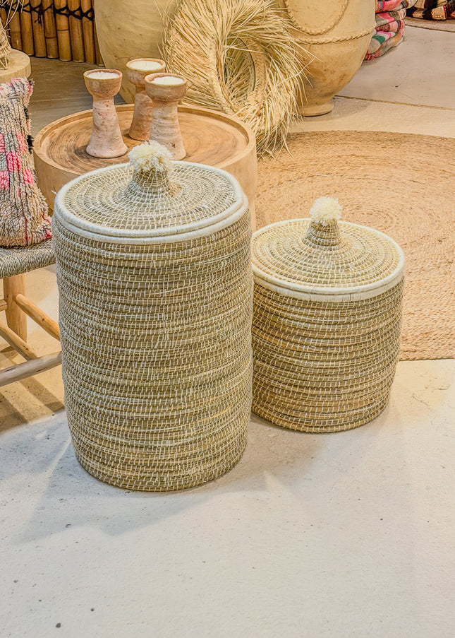 Moroccan seagrass and cotton basket – 40x40 cm
