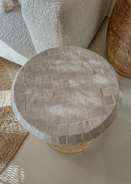 Salontafel Rotan met Zellige Tegels – Handgemaakt in Marokko | Ø40 cm