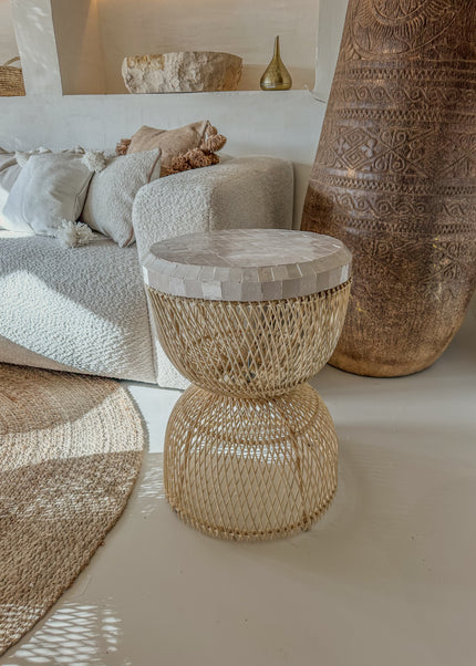 Salontafel Rotan met Zellige Tegels – Handgemaakt in Marokko | Ø40 cm