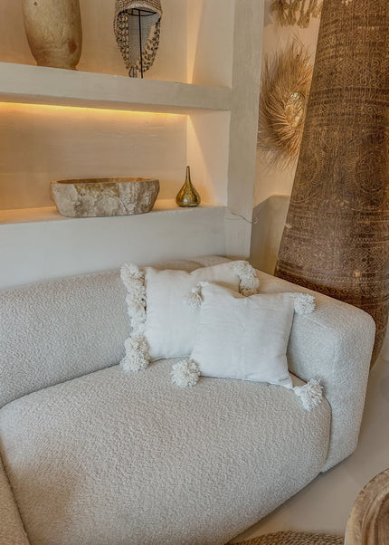 Katoenen kussenhoes met pompons – wit – 50x50 cm