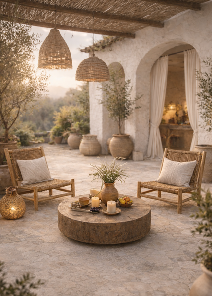 🌴 Lounge Sessel Teakholz – geflochtene Sitzfläche