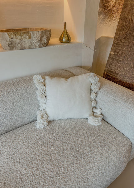 Katoenen kussenhoes met pompons – wit – 50x50 cm