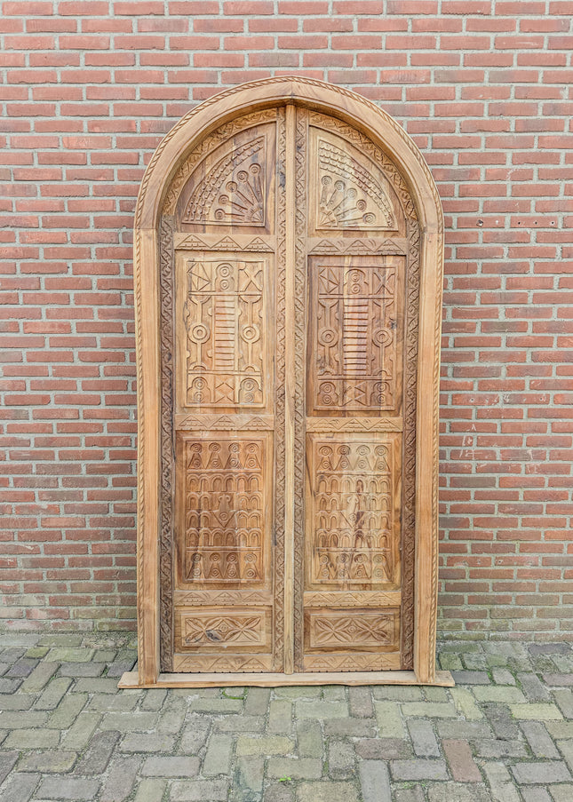 Indonesische Teak Houten Boogdeuren – Handgesneden Openslaande Deuren – 120 x 240 x 10 cm