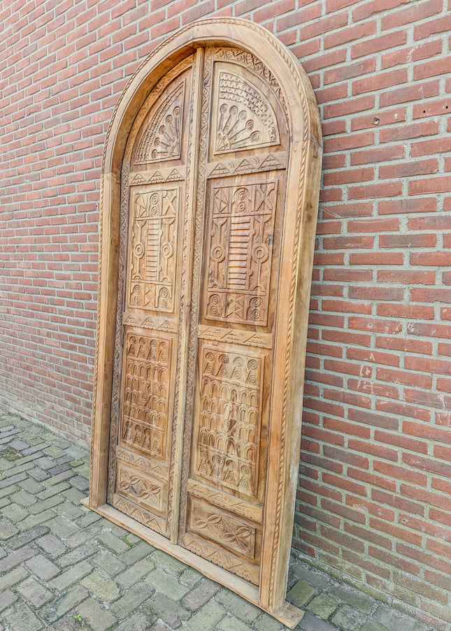 Indonesische Teak Houten Boogdeuren – Handgesneden Openslaande Deuren – 120 x 240 x 10 cm