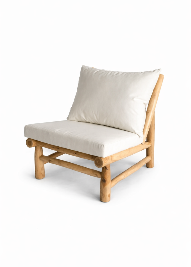 🌴 Lounge stoel teak hout – incl. all weather kussens (wit)