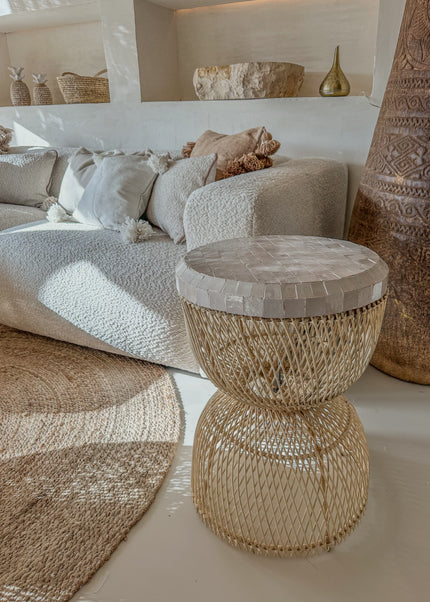 Salontafel Rotan met Zellige Tegels – Handgemaakt in Marokko | Ø40 cm