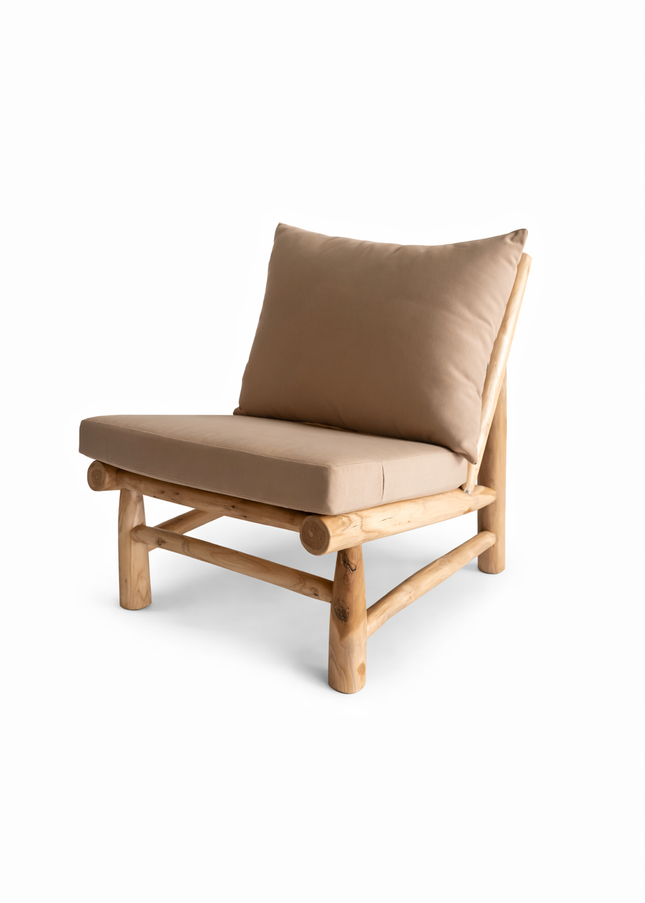 🌴 Lounge stoel teak hout – incl. all weather kussens (zand)