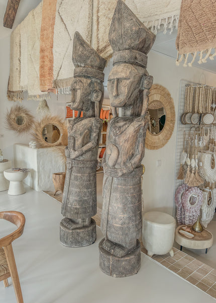 Indonesische Houten Poortwachter Beelden – Handgesneden – 240 cm Hoog – Los of als Set
