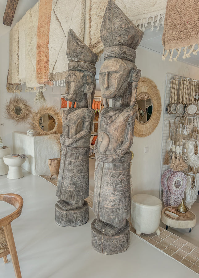 Indonesische Houten Poortwachter Beelden – Handgesneden – 240 cm Hoog – Los of als Set
