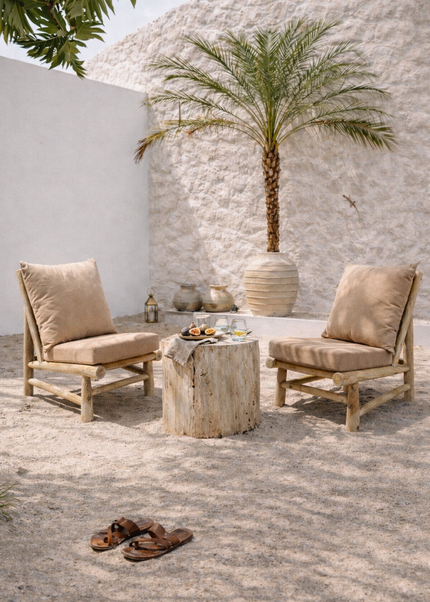 🌴 Lounge stoel teak hout – incl. all weather kussens (zand)