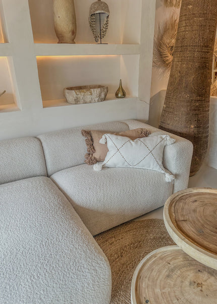 Katoenen kussenhoes met pompons – camel – 60x40 cm