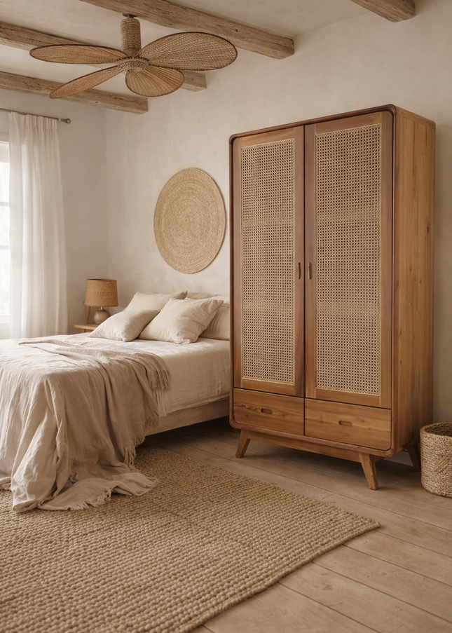 Teakhouten kledingkast met webbing – 200x100x75cm