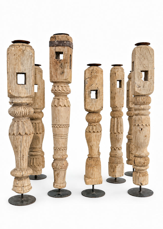 Oude Houten Kandelaar Whitewash – Uniek India