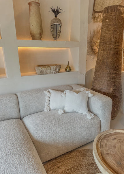 Katoenen kussenhoes met pompons – wit – 60x40 cm