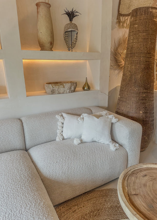 Katoenen kussenhoes met pompons – wit – 60x40 cm