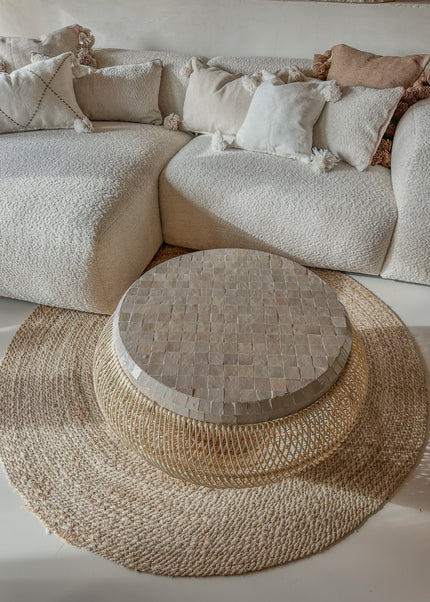 Salontafel Rotan met Zellige Tegels – Handgemaakt in Marokko | Ø70 cm