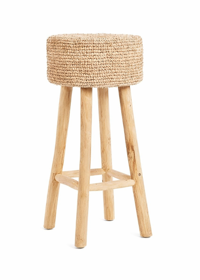Teakhouten barkruk met raffia zitting – 75 cm