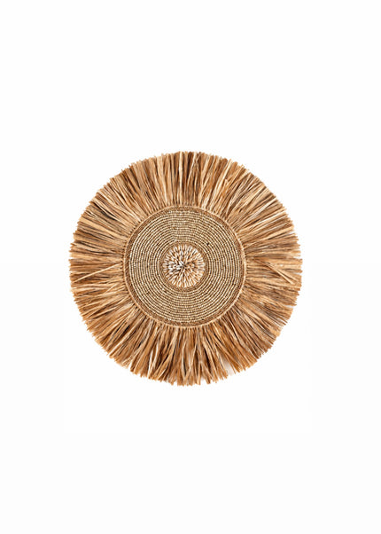 Wanddecoratie Raffia & Kauri Schelpen – Natural Zand - 40cm