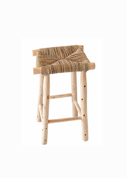 Barkruk Iza – hout & zeegras 70 x 40 cm