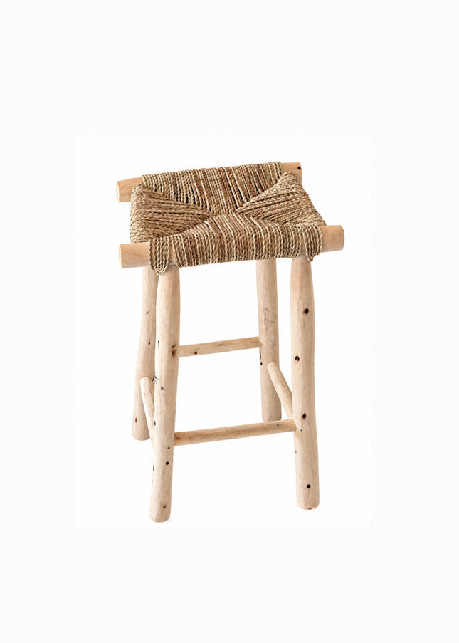 Barkruk Iza – hout & zeegras 70 x 40 cm