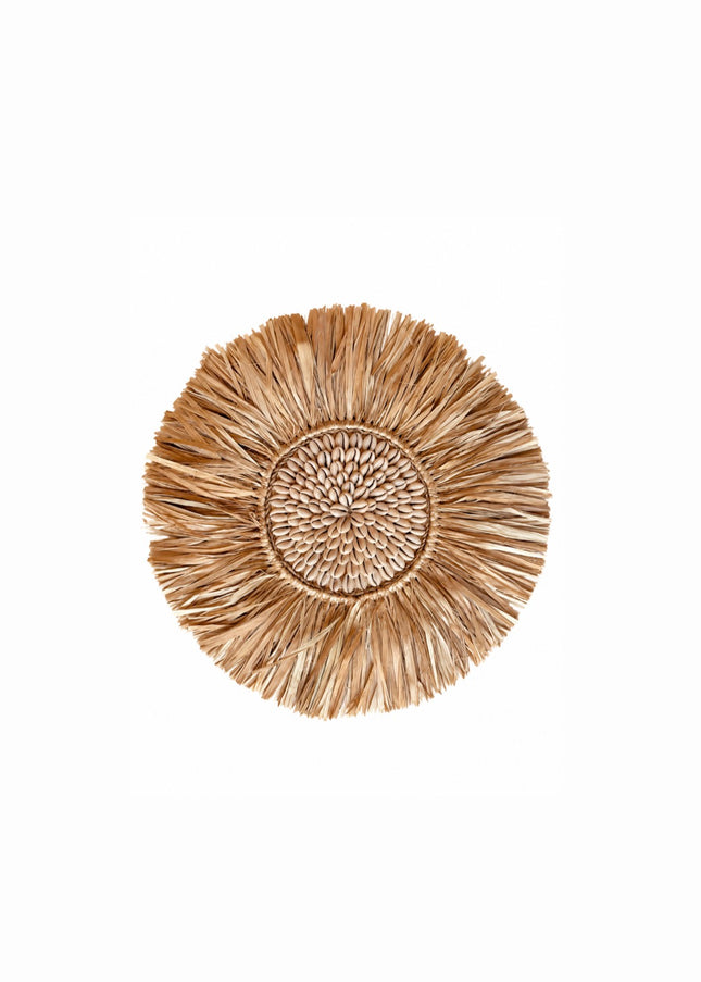 Wanddecoratie Raffia & Kauri Schelpen natural/sand -30cm