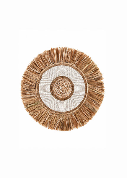 Wanddecoratie Raffia & Kauri Schelpen – Natural/wit - 35cm