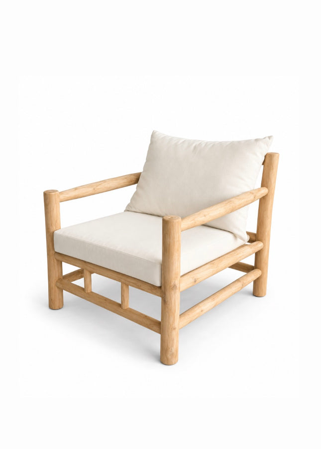 🌴 Teak lounge stoel met armleuningen – incl. all-weather kussens (wit)
