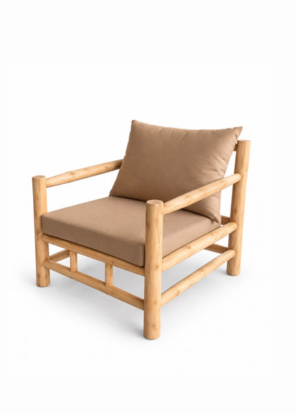 🌴 Teak lounge stoel met armleuningen – incl. all-weather kussens (zand)