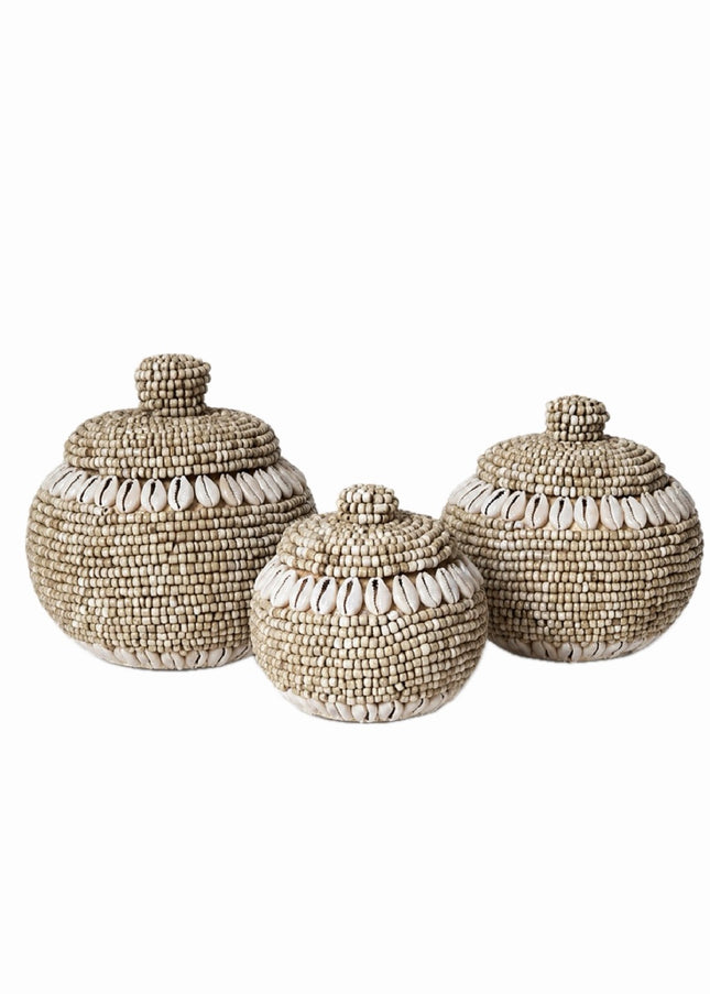 Moyo Zand | Houten pot kralen & schelpen