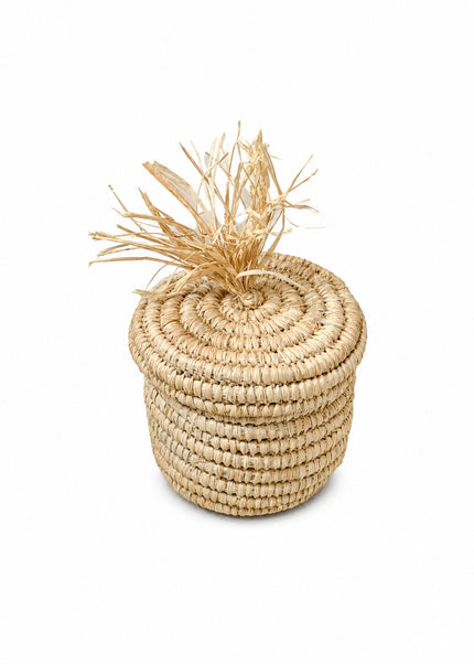 Rond raffia mandje met deksel – ca. 10 x 10 cm