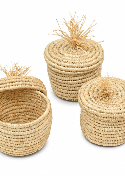 Rond raffia mandje met deksel – ca. 10 x 10 cm