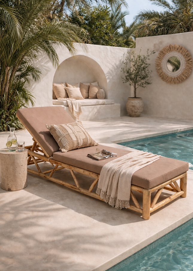 Ligbed teak - incl. all weather kussen - warm zand