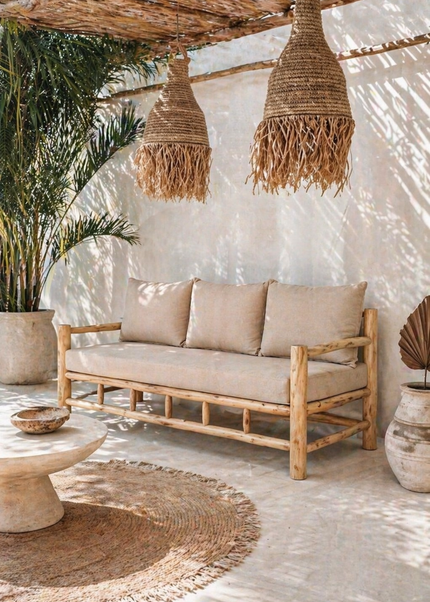 Teakholz Loungebank inkl. Allwetterkissen – 180 cm – Sand